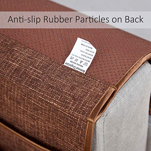 FLYILY Sofa Armrest Organizer Non-Slip Arm Chair Hanging Caddy Remote Control Holder for Magazine, Phone, Books, Glasses(Coffee,13in) - color: Coffee, size: 35"x13"