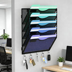 Gawerk Hanging Wall File Organizer with 5 Hooks - Wall Mounted Mail Paper Document Folder Holder, Sturdy Mesh Magazine Rack for Office Home (5 Tier) - size: 5 Tier