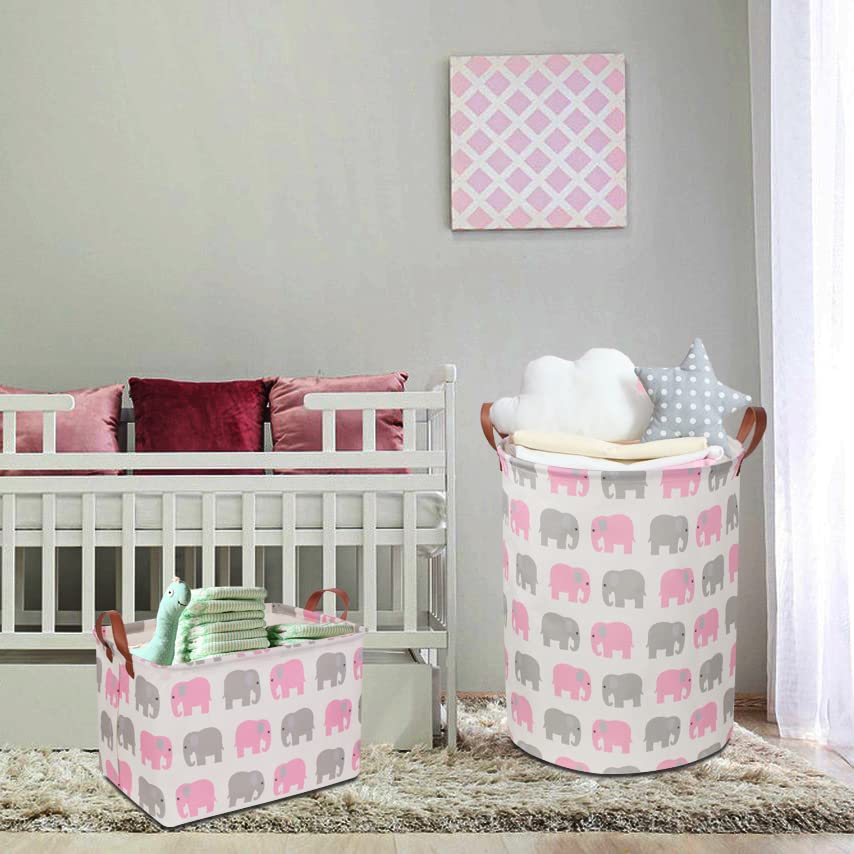 NTAOHAMPER Laundry Basket,Waterproof Hamper,Clothes Hampers for Nursery,Gift Basket,Room Decor,Collapsible Storage Basket (Pink Elephant) - color: Pink Elephant