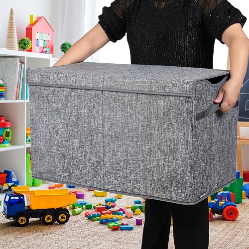 YOLOXO Toy Box Chest, Collapsible Sturdy Storage Bins with Lids, Extra Large Kids Toy Storage Organizer Boxes Bins Baskets for Kids, Boys, Girls, Nursery Room, Playroom, Closet (Linen Gray) - color: Linen Gray