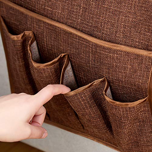 Sofa Armrest Organizer Non-Slip Arm Chair Hanging Caddy Remote Control Holder for Magazine, Phone, Books, Glasses(Coffee,13in) - color: Coffee, size: 35"x13"