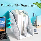 Marte Vanci Collapsible 3 Compartment Magazine Holder Desktop Adjustable Sturdy File Dividers Document Cabinet Rack Display (2 Pcs Light Gray) - color: Light Gray 3 Compartments (2 Pcs)