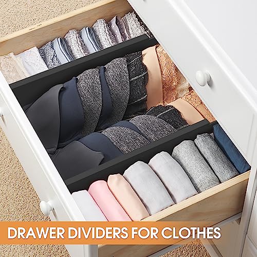 Bamboo Drawer Dividers Organizers, Kitchen Drawer Organizer, Adjustable Drawer Divider for Clothes, Kitchen, Dresser, Bedroom, Bathroom and Office, 4-Pack (Black, 12-17 IN) - color: Black, size: 12-17 IN