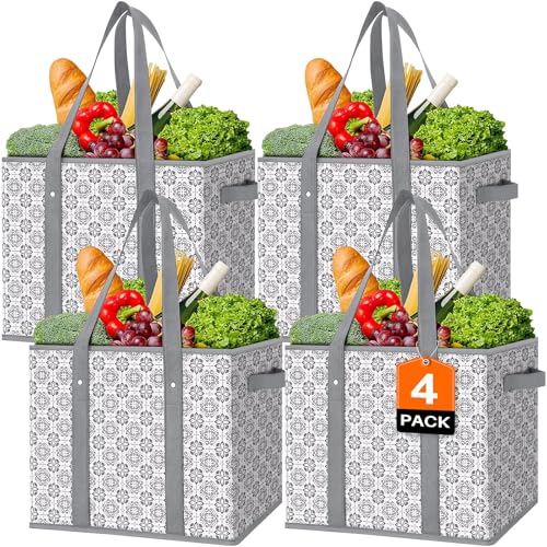 WISELIFE Reusable Grocery Bags [4 Pack],Large Grocery Tote Bag Water Resistant Shopping Bags Foldable Grocery Bag for Clothes,Shoes and Picnic - color: Grey, size: 4 PCS