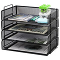 EASEPRES 4 Pack Stackable Desk Paper Tray, Metal Mesh Desktop Document Letter File Organizer for Office Home School, 13.5'' L x 9.75'' W x 11'' H, Black - color: 4 Pack Black
