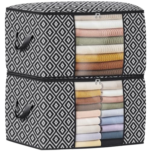 StorageTastic Direct 100L, 2 Pack, Storage Containers, Large Clothes Storage Bins Foldable Organization and Storage Bags with Reinforced Handle, Clear Window for Bedding, Blankets, Clothing, Black - color: Black, size: 2 x 100L