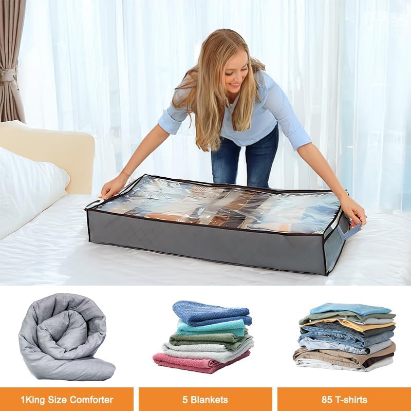 90L Under Bed Storage Containers, Closet Organizers and Storage Bins, Foldable Underbed Storage Bags for Blankets, Towels, Comforter, Sweaters, Linen Sheets, Wrapping Paper (Grey, 4 Pack) - size: 4 Pack