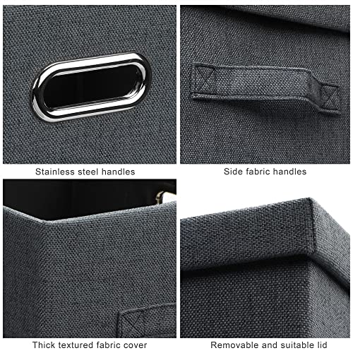 Graciadeco Medium 15" 21 Quart Collapsible Stackable Storage Bins with Lids, 5 Packs Dark Gray Foldable Fabric Closet Storage Boxes with Lids, Lidded Heavy-duty Linen Baskets(15x11x8) - color: Dark Gray, size: Medium -5 Pack