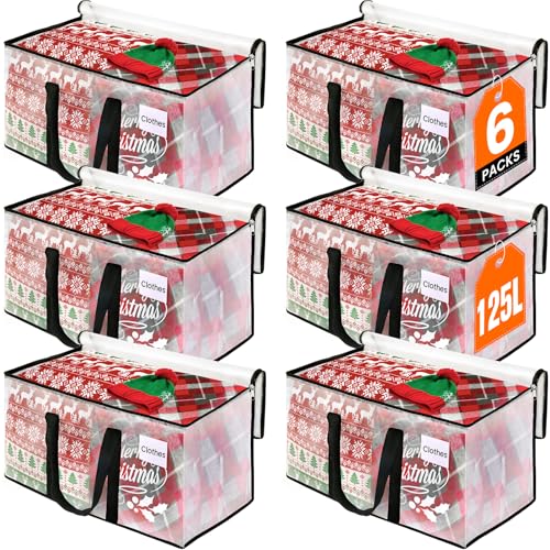 RoomHacks Clear Heavy Duty Extra Large Moving Bags, Reinforced Handle and Double Zipper Storage Bags for Packing Essentials (6 Packs) - size: 125L- 6Packs