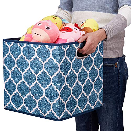 Collapsible Cloth Cubes Storage Bins Baskets Box Medal Pattern 13 x13 x13 Inches - Pack of 3,QY-SC02-3 - color: Cream Navy Blue