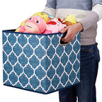 Collapsible Cloth Cubes Storage Bins Baskets Box Medal Pattern 13 x13 x13 Inches - Pack of 3,QY-SC02-3 - color: Cream Navy Blue