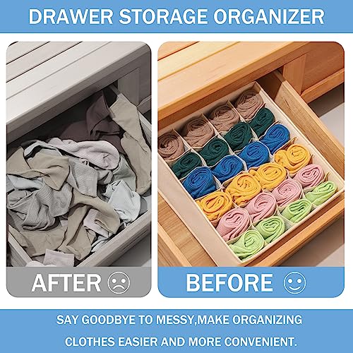 Foldable Storage Cubes Drawer Underwear Organizer Dividers， under Cabinet Organizer 24-Cell Fabric Storage Boxes for Lingerie,Socks,Ties（Creamy-White） - color: Creamy-White