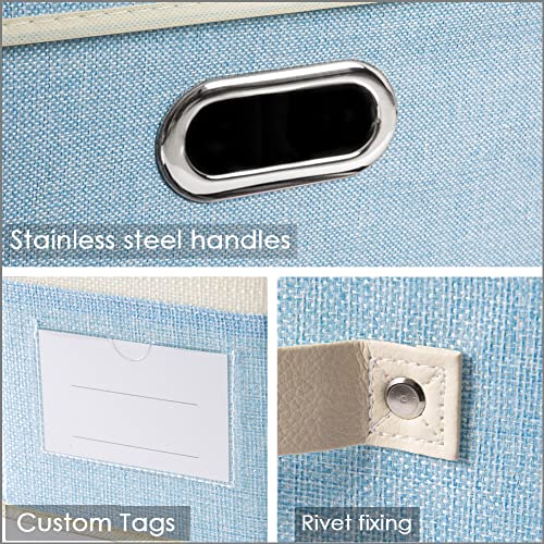PRANDOM Collapsible Storage Bin with Lid [3-Pack] Fabric Foldable Storage Box Organizer Container Basket Cube with Cover for Home Bedroom Closet Office Nursery Blue&Cream(14.9x9.8x9.8) - color: Blue&Cream, size: M(3-Pack)