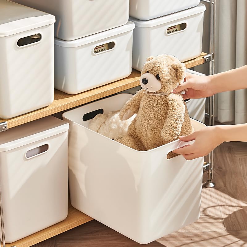 4 pack large plastic White storage bins with Lids, Toy Box Chest with Handle，Organizer Containers Baskets for Baby,Nursery，Shelves，Playroom, Bedroom，Office,Closet，home (White, 4XL) - color: White, size: Set of 4 Extra Large