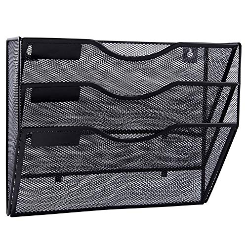 EASEPRES 3 Pocket Mesh Hanging Wall File Organizer, Wall Mounted Mail Paper Document Folder Holder, Clipboard Storage Organization Magazine Rack with Nametag Label for Office Home School, Black - color: Black, size: 3 Tier