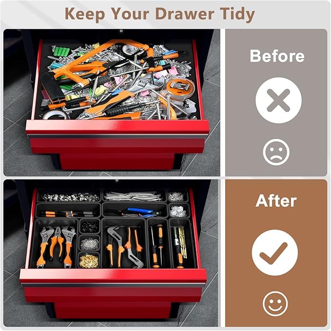 A-LUGEI【Large Size】【5 Pcs】 Tool Box Organizer Tray Divider【Single Size】 Black Plastic Desk Drawer Organizer Garage Organization for Wrench Plier Hammer Bit Socket Extension Screwdriver Bolt Hex key - size: 5pcs-L Size