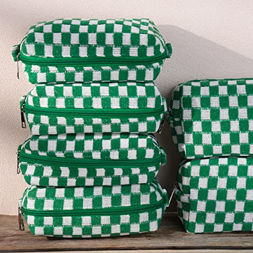 SOIDRAM Checkered Makeup Bag Preppy Cosmetic Bag Bulk Green Makeup Pouch Personalize Travel Toiletry Bag Organizer Cute DIY Makeup Brushes Storage Bag for Women - color: Green, size: 6 Pack