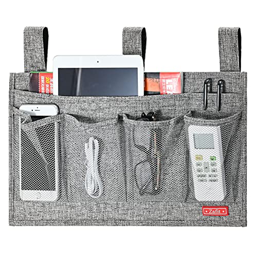 Zafit Linen Bedside Caddy, Bedside Storage Organizer for Hospital Beds, College Dorm Rooms or Baby Bed (6 Pockets-Grey) - color: Grey, size: 6 Pockets