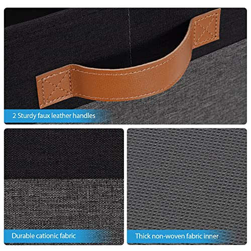 Large Fabric Storage Bins, Foldable Fabric Storage Baskets for Shelves, Sturdy Storage Boxes with PU Handles for Organizing Closet Home Bedroom Office (26L, 3 Packs, Grey&Black) - color: Black with Grey, size: Large-3pcs