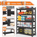 Garage Shelving Heavy Duty, 5-Tier Metal Storage Shelves, 3000LBS, 73" H Adjustable Industrial Shelves Unit, Utility Organizer Shelf for Garage, Kitchen, Warehouse, Basement, 48"W x 24"D x 73"H - size: 48"W x 24"D x 73"H