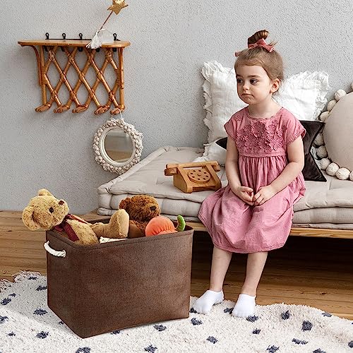 TheWarmHome Organization and Storage Basket for Shelves - 3 Pack 16x12x12 inch Fabric Storage Cubes, Cube Storage Bin for Organizing Closet Cloth Organizer Gift Toy (White & Brown) - color: Brown, size: 3PCS/Large Cube - 16L×12W×12H