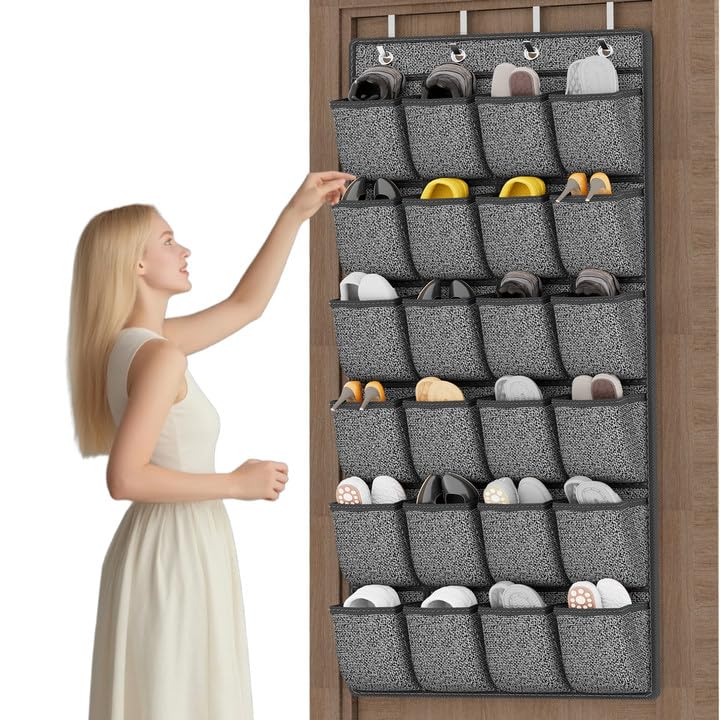 homyfort Over the Door Shoe Organizer, Hanging Shoe Rack Storage Holder with 24 Large Pockets for Closet Door, Men Women Kids Shoes, Cruise (Black) - color: Linen-like Black, size: 1 Pack 24 Pockets