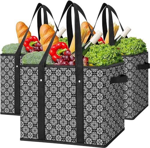 WISELIFE Reusable Grocery Bags [3 Pack],Large Grocery Tote Bag Water Resistant Shopping Bags Foldable Grocery Bag for Clothes,Shoes and Picnic,Black - color: Black, size: 3 PCS