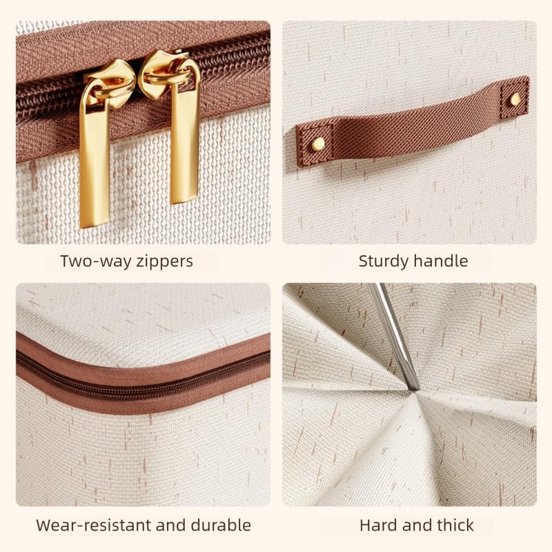 Storage Bins with Lids, Fabric Storage Boxes with Handles, Breathable Cotton Linen Clothes organizing Box for Wardrobe, Closet (2-middle) - size: 2-middle