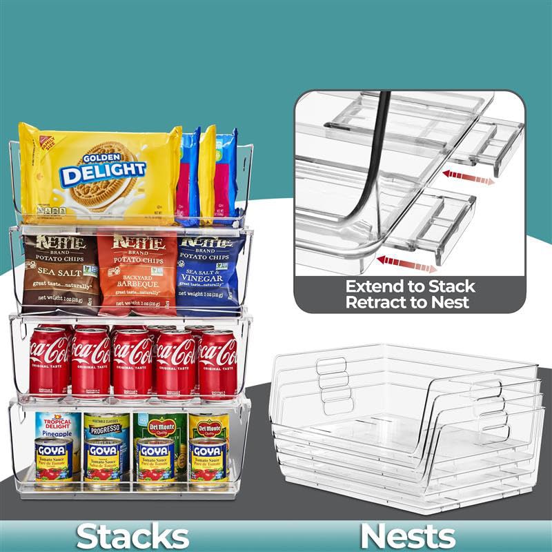 Sorbus Stackable Storage Bins Open Front - Clear Stackable Storage Bins - Pantry Bins for Storage and Organization - Acrylic Stackable Bins for Kitchen - Clear Pantry Organizer Bins (Large 4 Pack) - size: Large, style: 4 Pack