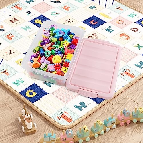14 Quart Plastic Latching Storage Box, Plastic Underbed Storage Bin with Pink Lids, 2 Packs