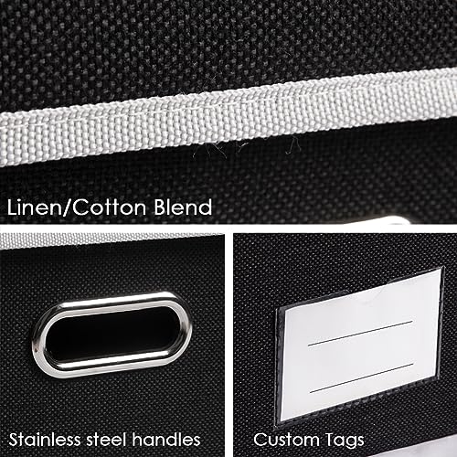 PRANDOM Foldable Storage Bin with Lid [5-Pack] Linen Fabric Decorative Storage Box Organizer Container Basket Cube with Handles Divider for Closet Office Living Room Black(14.9x9.8x9.8) - color: Black, size: M(5-Pack)