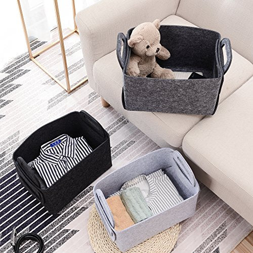 Minoisome Storage Basket Felt Storage Bin Collapsible& Convenient Box Organizer with Carry Handles for Office Bedroom Closet Babies Nursery Toys Laundry (Dark grey, 13.8inch（L）×9.5inch（W）×8.3inch（H）) - color: Dark grey, size: 13.8inch（L）×9.5inch（W）×8.3inc