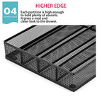 JANE EYRE Utensil Drawer Organizer, Cutlery Tray Silverware Flatware Storage Divider for Kitchen, Mesh Wire with Non-slip Foam Feet, 5 Component, Black - color: Black
