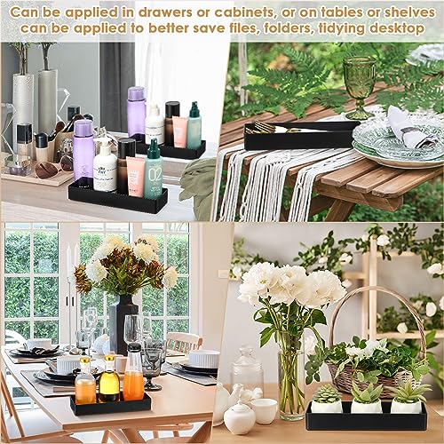 Teling Large Rectangular Desk Organizer Set, Half Accessory Tray, Plastic Tabletop Organizer for Office, Home, or Study, Dimensions: 9.45 x 2.95 x 1.38 Inches(4 Pcs,Black) - color: black