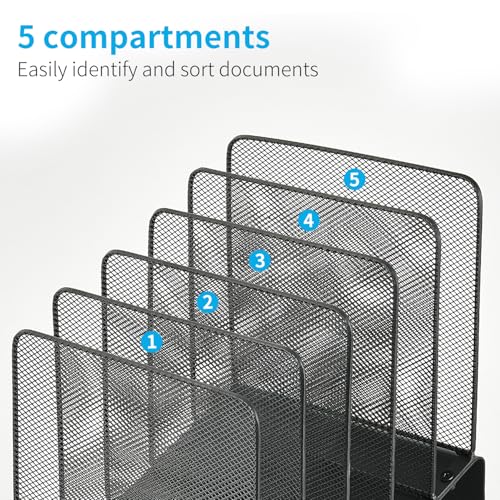 LEKETREE File Organizer for Desk, File Folder Organizer with 5-Section Vertical Rack, Suitable for Home Office Document Organization and Storage(Black) - color: Black