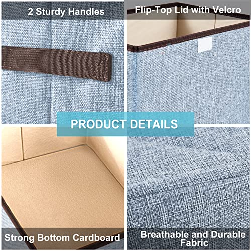 Bagnizer Foldable Storage Bins with Lids, Decorative Storage Baskets, Large Storage Boxes for Home, Office, Bedroom, Closet, Blue, Medium, 4 Pack 14.6 x 9.5 x 9.5” - color: Blue, size: Medium - 4 Pack