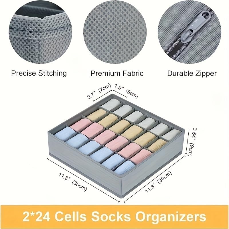 1Pcs Sock Drawer Organizer Divider Underwear Organizer, 24 Cell Closet Organizers and Storage Organizer Sock Holders Organizers for Storing Socks, Handkerchiefs, Ties, Belts