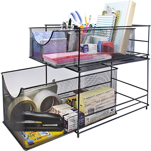 Sorbus® Cabinet Organizer Set — Mesh Storage Organizer with Pull Out Drawers—Ideal for Countertop, Cabinet, Pantry, Under The Sink, Desktop and More (Black Two-Piece Set) - color: Black, size: 2 Drawer