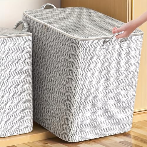 Extra Large Blanket Storage Containers, 220L Breathable Clothes Bedding Pillow Sheet Storage Bags with Zipper, Non-Woven Moving Quilt Large Capacity Storage Bins