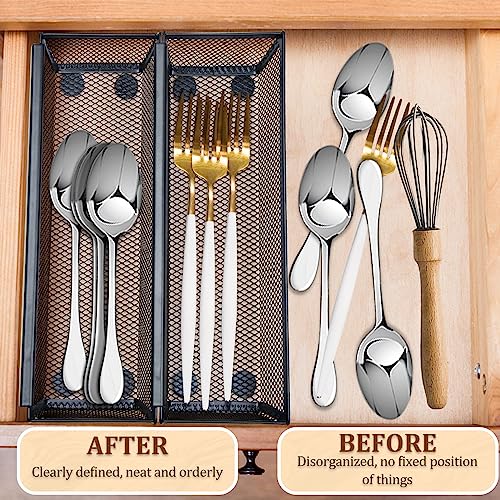2PCS Drawer Organizer for Kitchen,Utensil Mesh Drawer Organizer with Interlocking Arm for Cosmetic,Flatware,Pen (9 * 3 * 2 Inches,Black) - color: Black(2PCS), size: 9*3*2 Inches