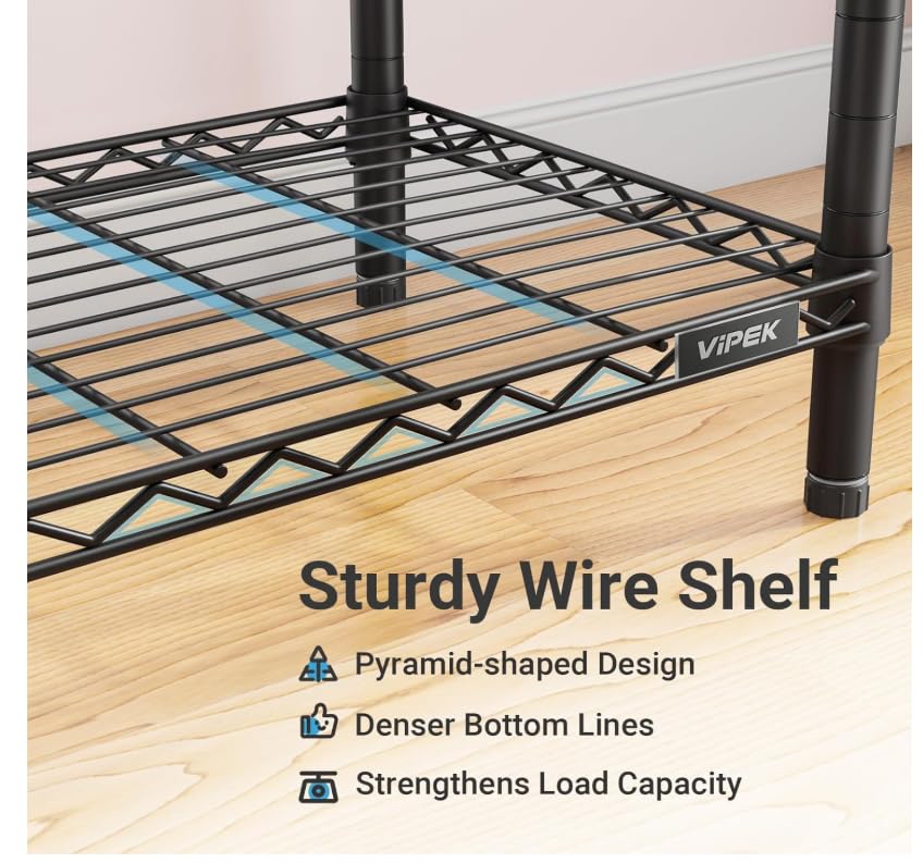 VIPEK X2 Expandable Reach-in Closet Racks Adjustable from 3'3" to 4'8" Portable Open Walk-in Closet Rack System with Flexible Shelves and Hanger Rods Clothing Rack for Hanging Clothes, Black - color: Black