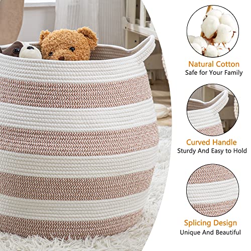 KAKAMAY Woven Baskets for Storage(17"x17"),Large Cotton Rope Woven Baby Laundry Hamper,Collapsible Laundry Basket, Blanket Basket for Organizing Living Room,Nursery,Pillows,Toy Chest(Rose) - color: Rose