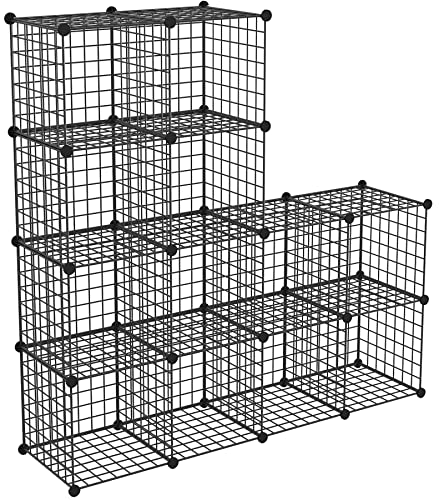 HUBSON Wire Cube Storage Organizer, Book/Toy/Craft/Potted Plants and petCloset Organizers and Storage Shelves, 12-Cube Freely Combinable Metal Grids Storage Shelf,Black Iron - color: Black Iron, size: 12 Cubes