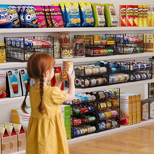 3-Pack Stackable Can Rack Organizer for Pantry, Adjustable Can Holder for Various Ounce of Cans up to 90, Rolling Can Dispenser for Canned Food Soup Goods Storage in Kitchen Cabniet, 2 Tier, Black - style: 2-Tier 3-Pack