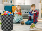 ESSME Boys Laundry Hamper,Kids Hamper Collapsible Canvas Waterproof Storage Bin for Boy, Nursery Hamper,Gift Baskets,toy bins(Black grid) - color: Black grid