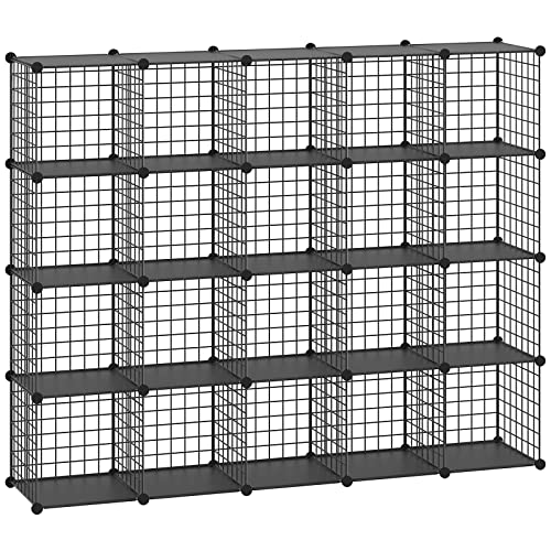 HUBSON Wire Cube Storage Organizer, Book/Toy/Craft/Potted Plants and petCloset Organizers and Storage Shelves 20-Cube Freely Combinable Metal Grids Storage Shelf,Black Plus Iron - color: Black Plus Iron, size: 20 Cubes