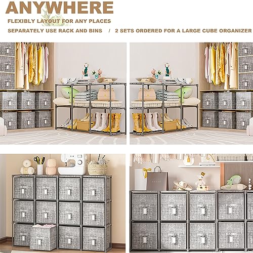 LUKYTOWER Cube Storage Organizer Shelf with Printed Bins + Labels, Cubby Storage Organizer with Bins, Large Capacity Shelves for Storage,Closet, Living Room, Dorm, Yarn (Grey, 6 Cube) - size: 6 Cube