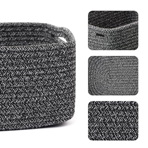 MiniArk Small Storage Baskets for Organizing | Closet Organizer Bins | Shelf Toy Basket | Woven Rope Baskets | Cube Decorative Box | Shallow Basket | 13x8.5x5.1” | 3 Packs Dark Gray - color: Dark Gray, size: 3pcs-L13xW8.5xH5.1"