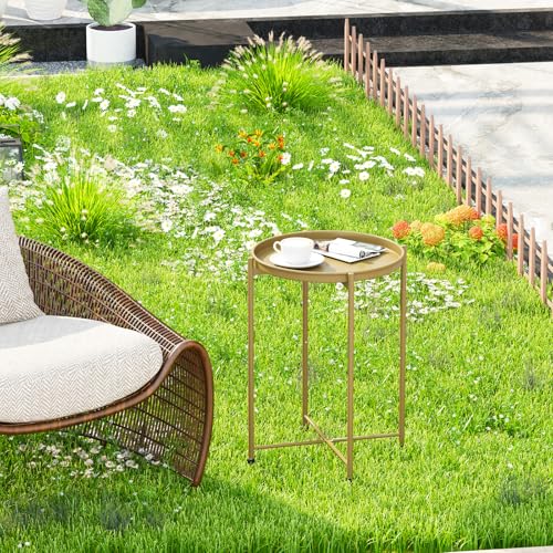 Garden 4 you Small Side Table, Gold Mini Round End Table, Black Tray Table with Metal Frame, Modern Nightstand for Living Room, Bedroom, Patio, Small Space, 2pcs - color: Gold, size: 2 PCS
