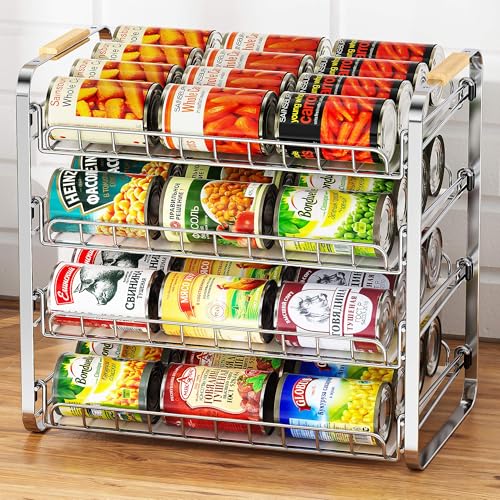 MAXIFFE 4 Tier Can Organizer for Pantry, 16.9" W×11.5" D×16.7" H, Space-Saving Adjustable Metal Hold 40 Standard 12-oz Cans Storage Rack Holder for Countertop Kitchen Soda Drinks Fruits, Chrome - color: Chrome, size: 4 Tier - 1 Pack